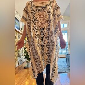Patterned poncho or beach cover up